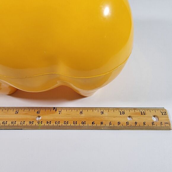 Vintage Yellow Hard Plastic Hat Tipping Piggy Bank No Bottom Stopper - Picture 8 of 9